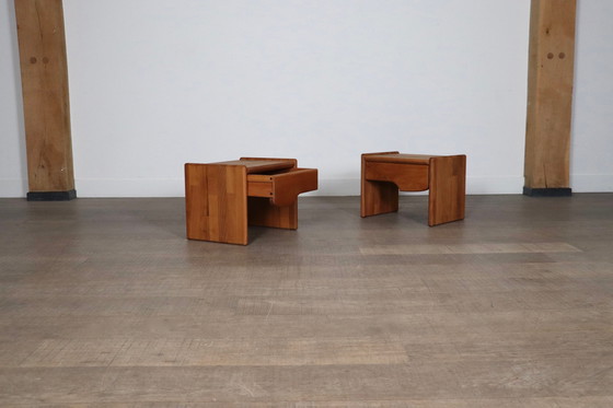 Image 1 of Pair Of Midcentury Modern Nightstands In Solid Elm Wood, France 1960s