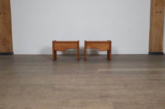 Image 1 of Pair Of Midcentury Modern Nightstands In Solid Elm Wood, France 1960s