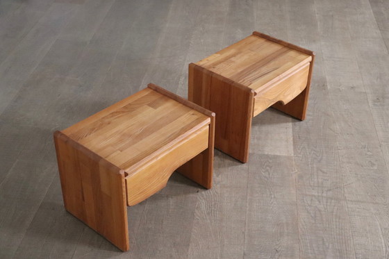 Image 1 of Pair Of Midcentury Modern Nightstands In Solid Elm Wood, France 1960s