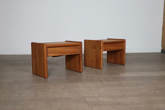 Image 1 of Pair Of Midcentury Modern Nightstands In Solid Elm Wood, France 1960s