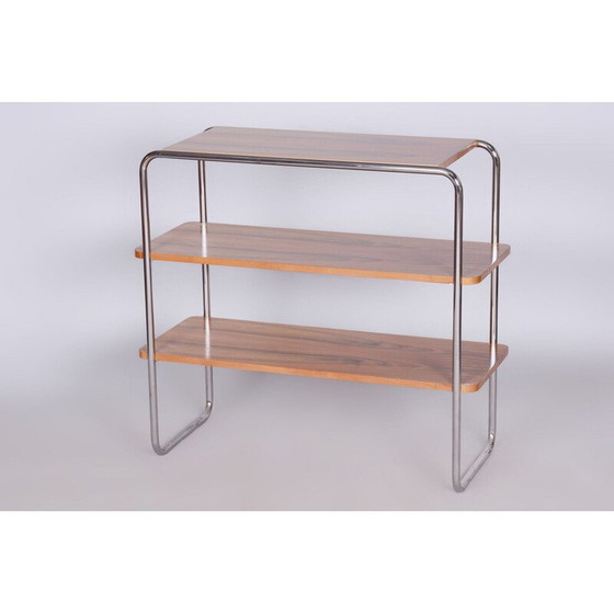 Image 1 of Vintage Bauhaus shelf in walnut and chrome steel for Kovona, Czechoslovakia 1940