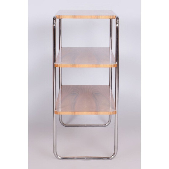 Image 1 of Vintage Bauhaus shelf in walnut and chrome steel for Kovona, Czechoslovakia 1940
