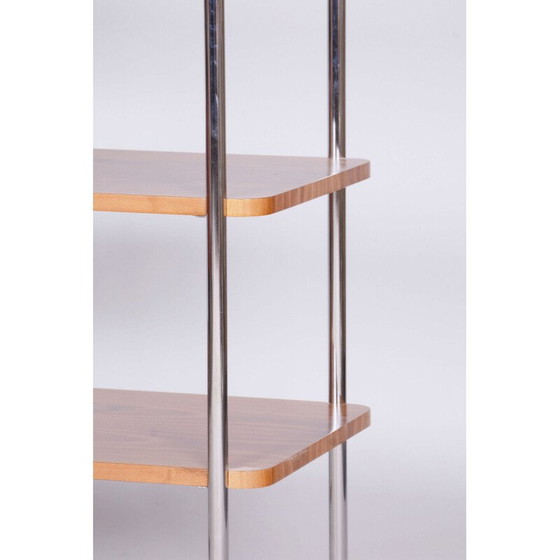 Image 1 of Vintage Bauhaus shelf in walnut and chrome steel for Kovona, Czechoslovakia 1940
