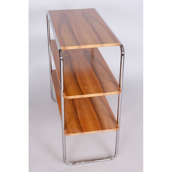 Image 1 of Vintage Bauhaus shelf in walnut and chrome steel for Kovona, Czechoslovakia 1940