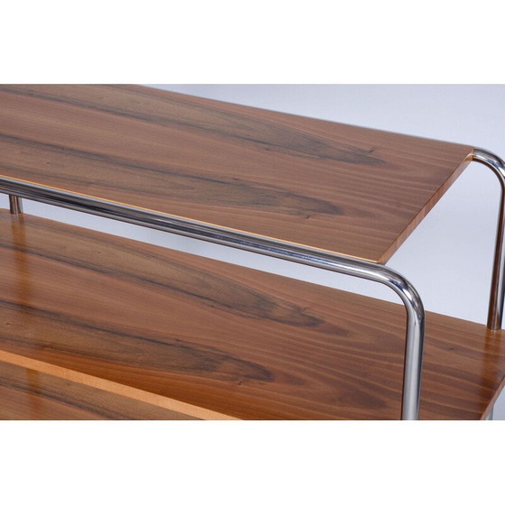 Image 1 of Vintage Bauhaus shelf in walnut and chrome steel for Kovona, Czechoslovakia 1940