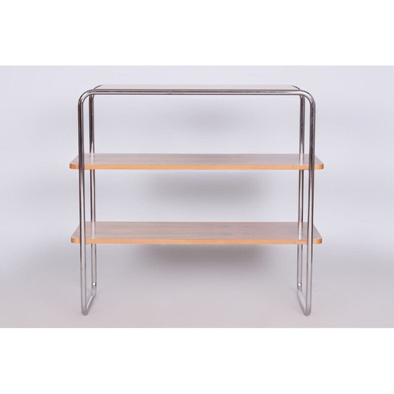 Image 1 of Vintage Bauhaus shelf in walnut and chrome steel for Kovona, Czechoslovakia 1940