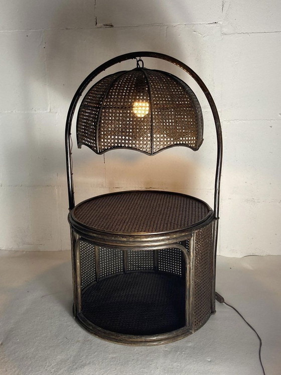 Image 1 of Webbing Side Table With Integrated Hanging Lamp