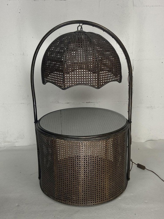 Image 1 of Webbing Side Table With Integrated Hanging Lamp