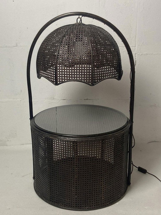 Image 1 of Webbing Side Table With Integrated Hanging Lamp