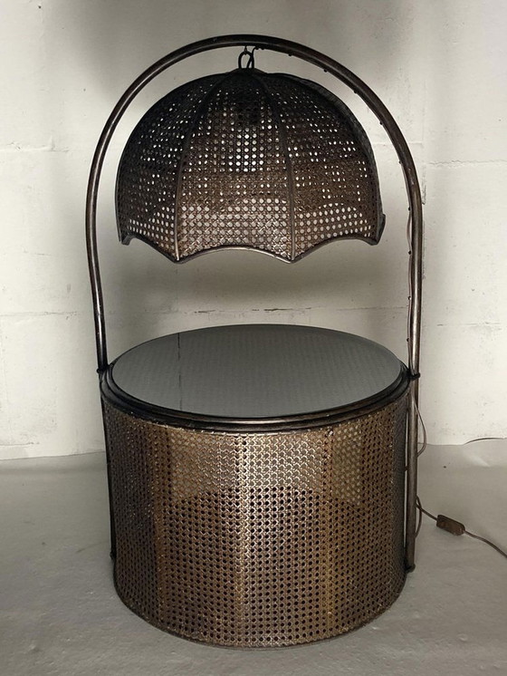 Image 1 of Webbing Side Table With Integrated Hanging Lamp