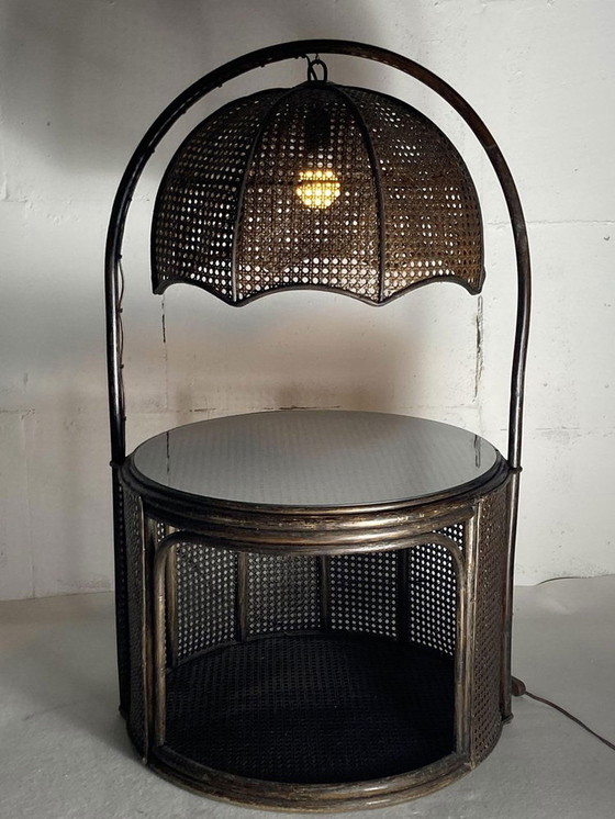 Image 1 of Webbing Side Table With Integrated Hanging Lamp