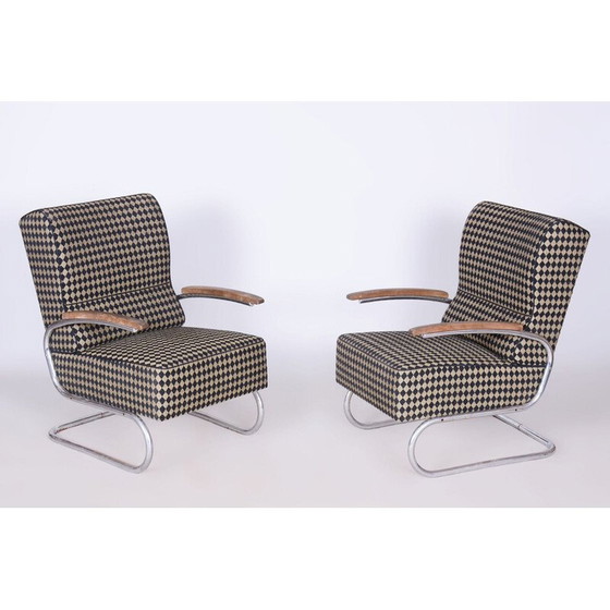 Image 1 of Pair of vintage Bauhaus armchairs in chrome steel by Vichr, Germany 1930