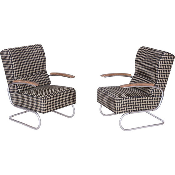 Image 1 of Pair of vintage Bauhaus armchairs in chrome steel by Vichr, Germany 1930