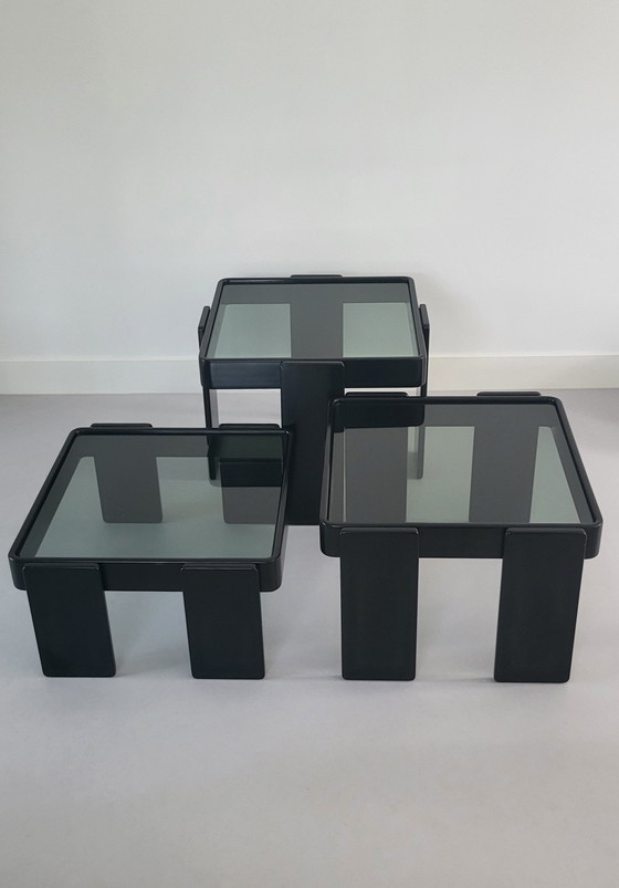 Image 1 of 2x Vintage black side tables.