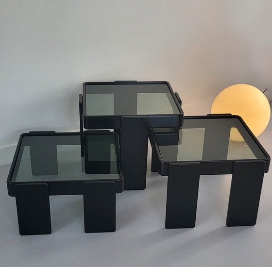 Image 1 of 2x Vintage black side tables.