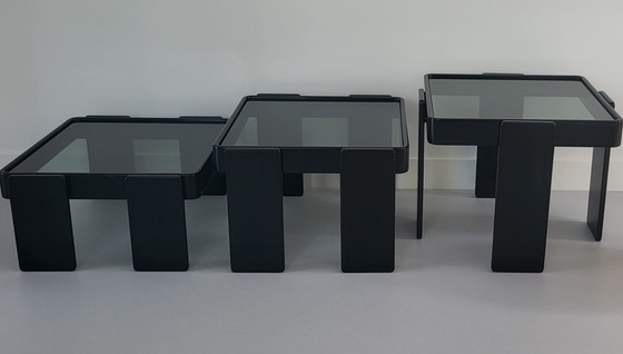 Image 1 of 2x Vintage black side tables.