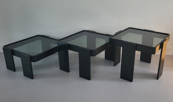 Image 1 of 2x Vintage black side tables.