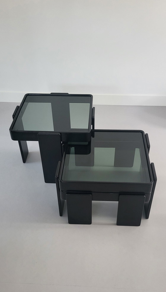 Image 1 of 2x Vintage black side tables.