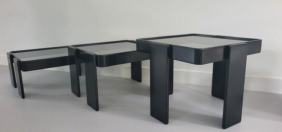 Image 1 of 2x Vintage black side tables.