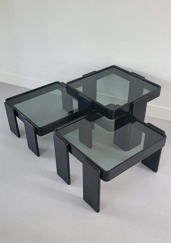 Image 1 of 2x Vintage black side tables.