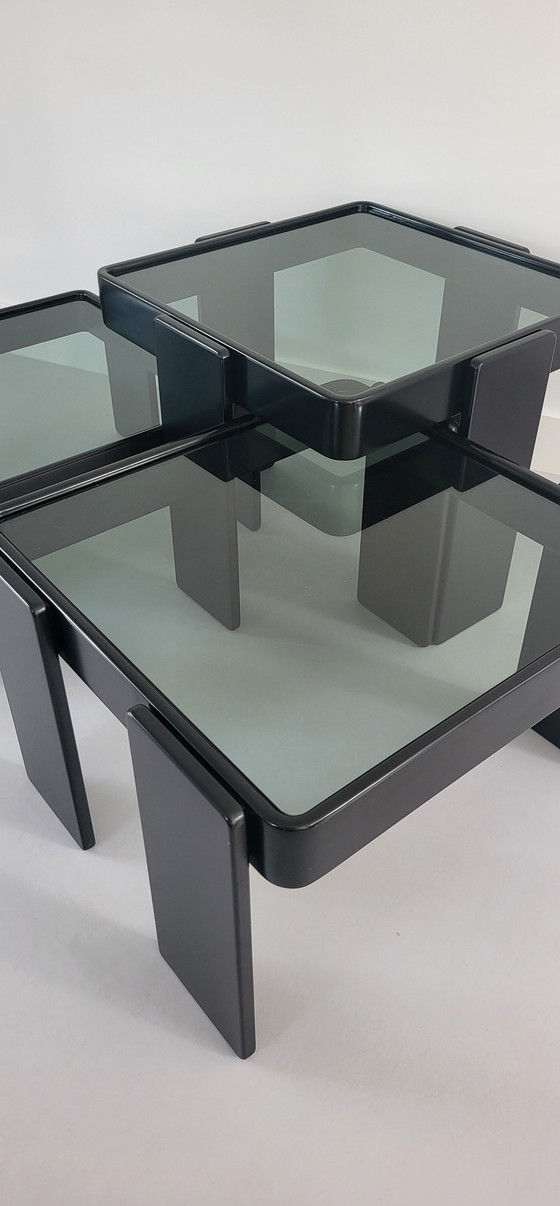 Image 1 of 2x Vintage black side tables.