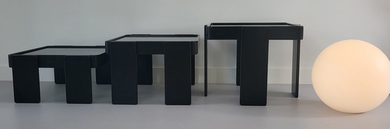 Image 1 of 2x Vintage black side tables.