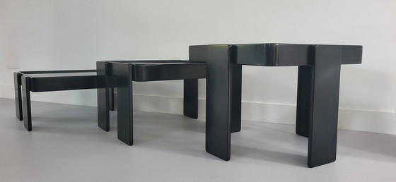 Image 1 of 2x Vintage black side tables.