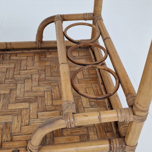 Mid century Italian trolley in bamboo and rattan, 1970s