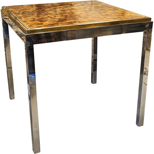 Vintage games table in chrome-plated steel and gilded brass, 1970