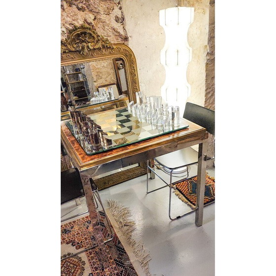 Image 1 of Tavolo da gioco d'epoca in acciaio cromato e ottone dorato, 1970