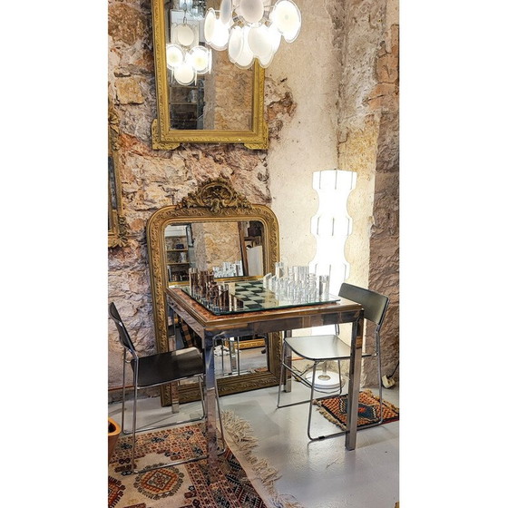 Image 1 of Tavolo da gioco d'epoca in acciaio cromato e ottone dorato, 1970