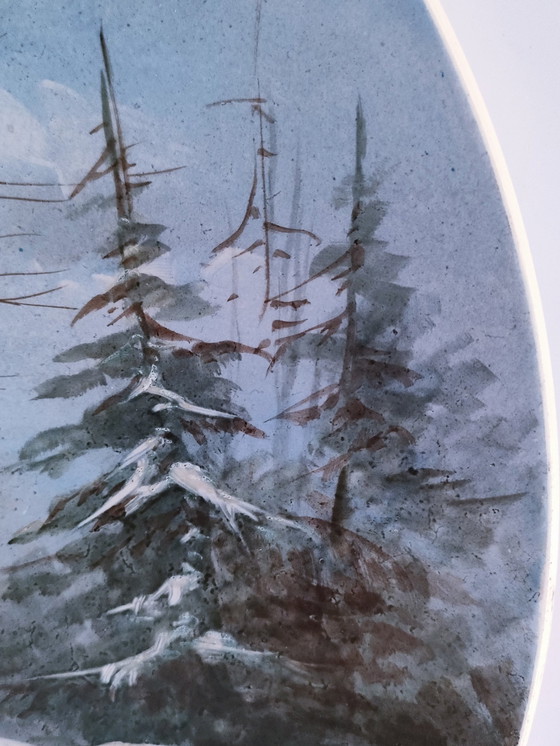 Image 1 of Large Decorative Plate Winter Landscape Porcelain Early 20th century