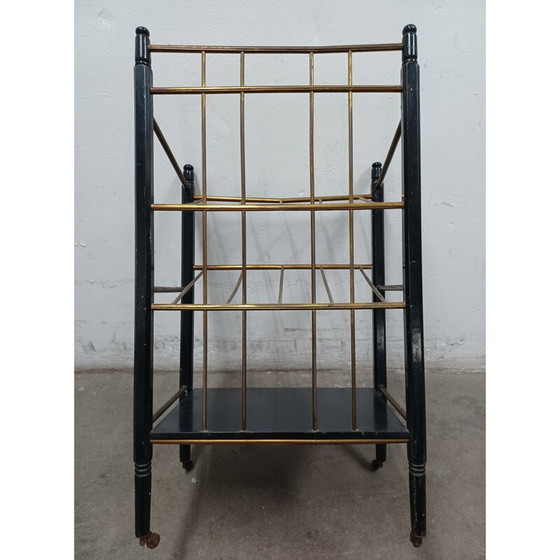 Image 1 of Vintage ebonized mahogany and brass magazine rack, 1920
