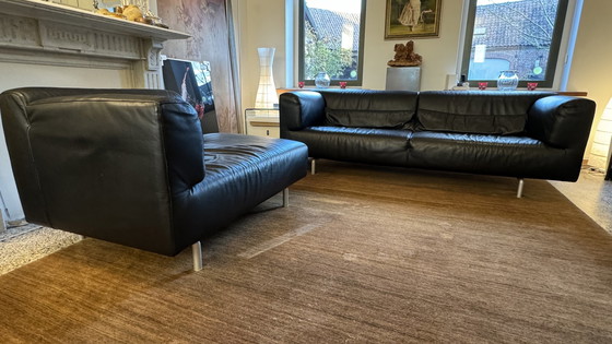 Image 1 of Cassina Met 250 3-Seater Sofa + Chaise Longue In Black Leather