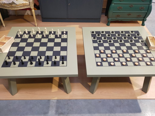 2x Game table checkers & chess