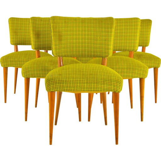 Set of 6 vintage Danish teak and textile chairs, 1950