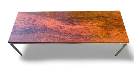 Image 1 of Long Mid-Century Modern Coffee Table With Chrome Steel Frame And Teak Top