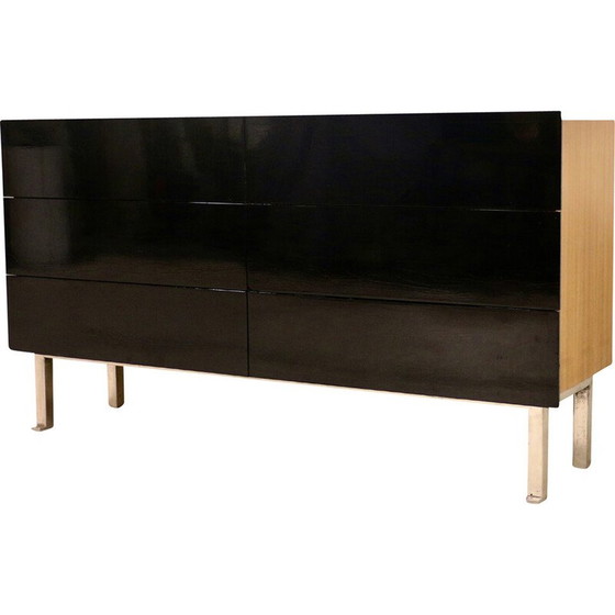 Image 1 of Vintage lacquer and Rio mahogany chest of drawers by Jacques Quinet, France 1950