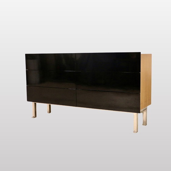 Image 1 of Vintage lacquer and Rio mahogany chest of drawers by Jacques Quinet, France 1950