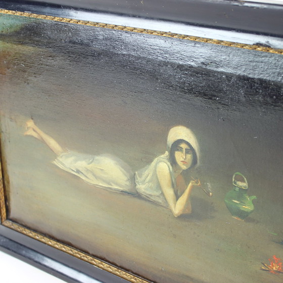 Image 1 of Dipinto ad olio d'epoca raffigurante una zingara di Zamutov, Cecoslovacchia, anni '40