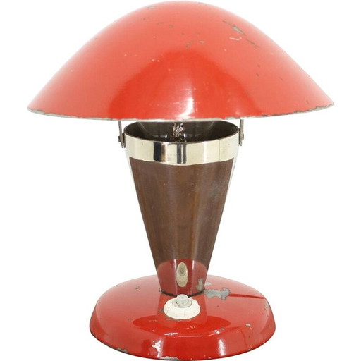 Vintage red Bauhaus table lamp, Czechoslovakia 1930