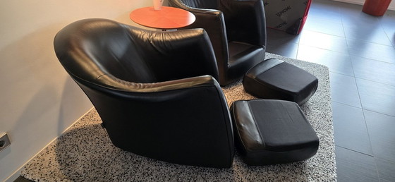 Image 1 of 2x Gerard Van Den Berg Sedeo Black Leather Chair Armchair Design