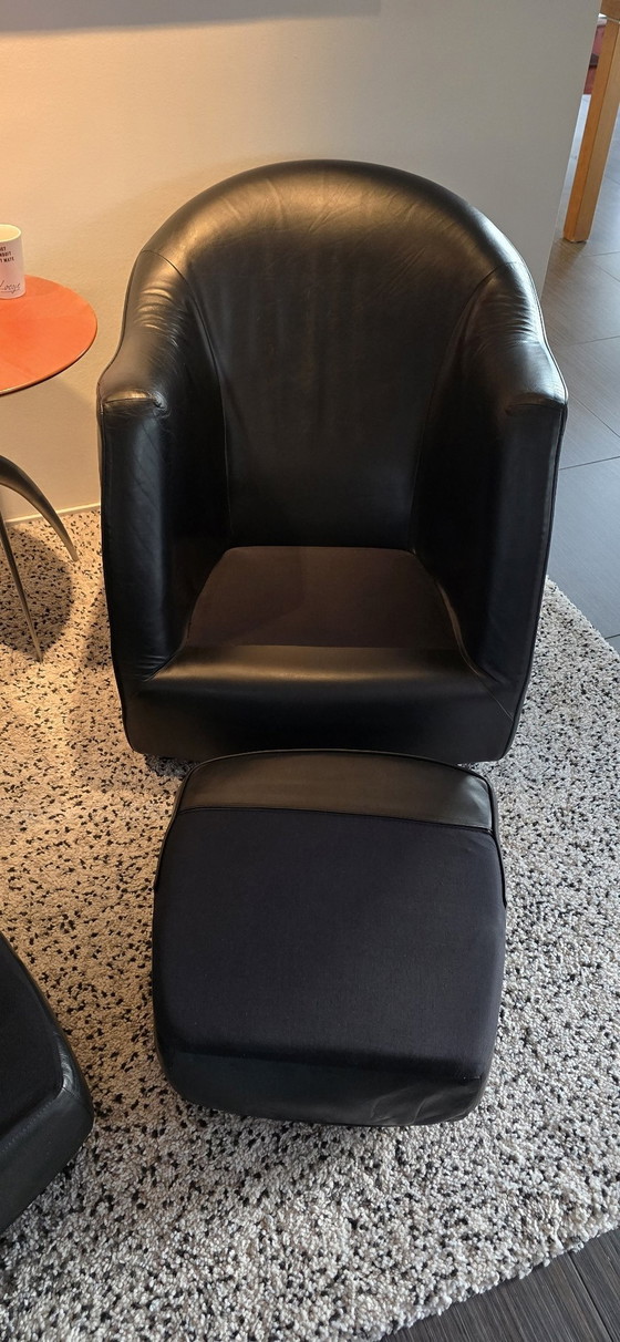 Image 1 of 2x Gerard Van Den Berg Sedeo Black Leather Chair Armchair Design