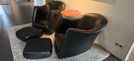 Image 1 of 2x Gerard Van Den Berg Sedeo Black Leather Chair Armchair Design