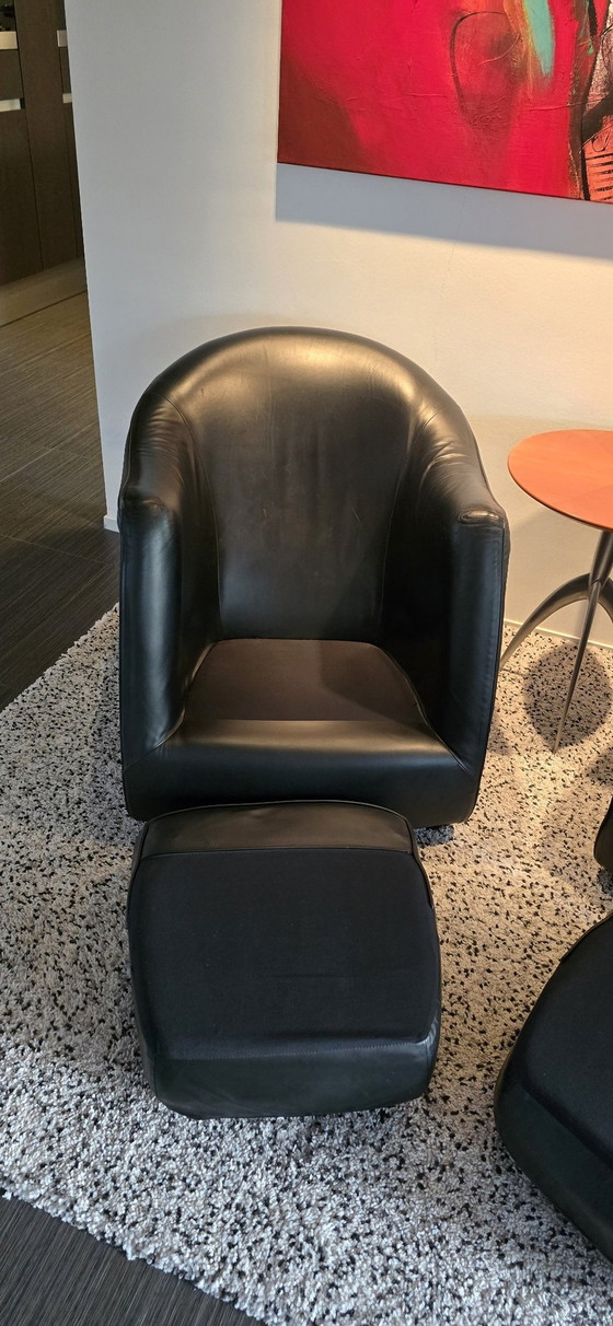 Image 1 of 2x Gerard Van Den Berg Sedeo Black Leather Chair Armchair Design