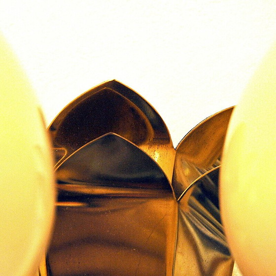 Image 1 of Pair of vintage brass and opaline glass wall lights by Br Sæther, Norway 1940