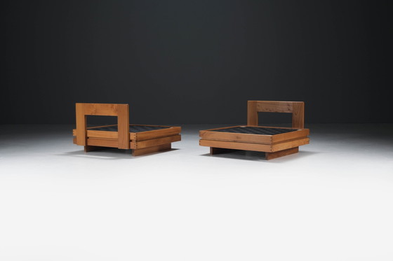 Image 1 of Stunning Elm Wooden Lounge Set in Bouclé by Maison Regain, France 1970s