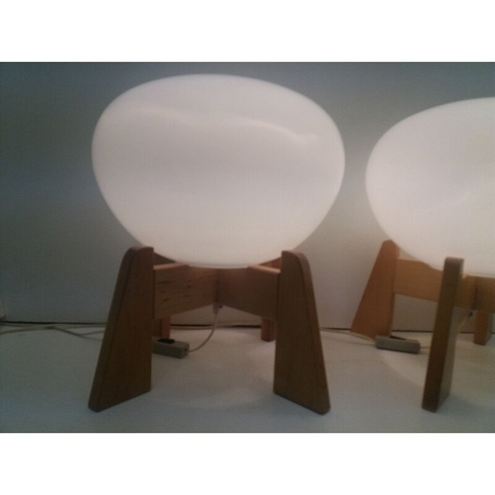 Image 1 of Pair of vintage lamps in opaline glass and wood for Uluv, Czechoslovakia 1960