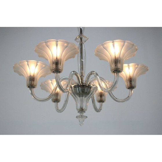 Image 1 of Pair of vintage glass chandeliers, 1920