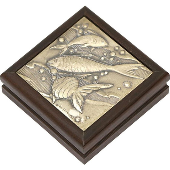 Image 1 of Scatola vintage in legno con coperchio argentato sbalzato di Renato Bassoli, 1960